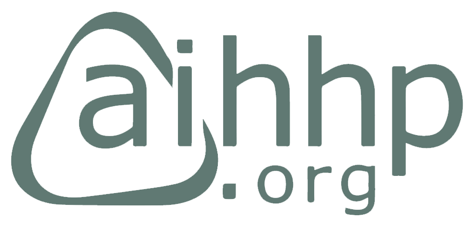 AIHHP logo featuring stylized text and an abstract shape, representing the organization and its online presence at aihhp.org.