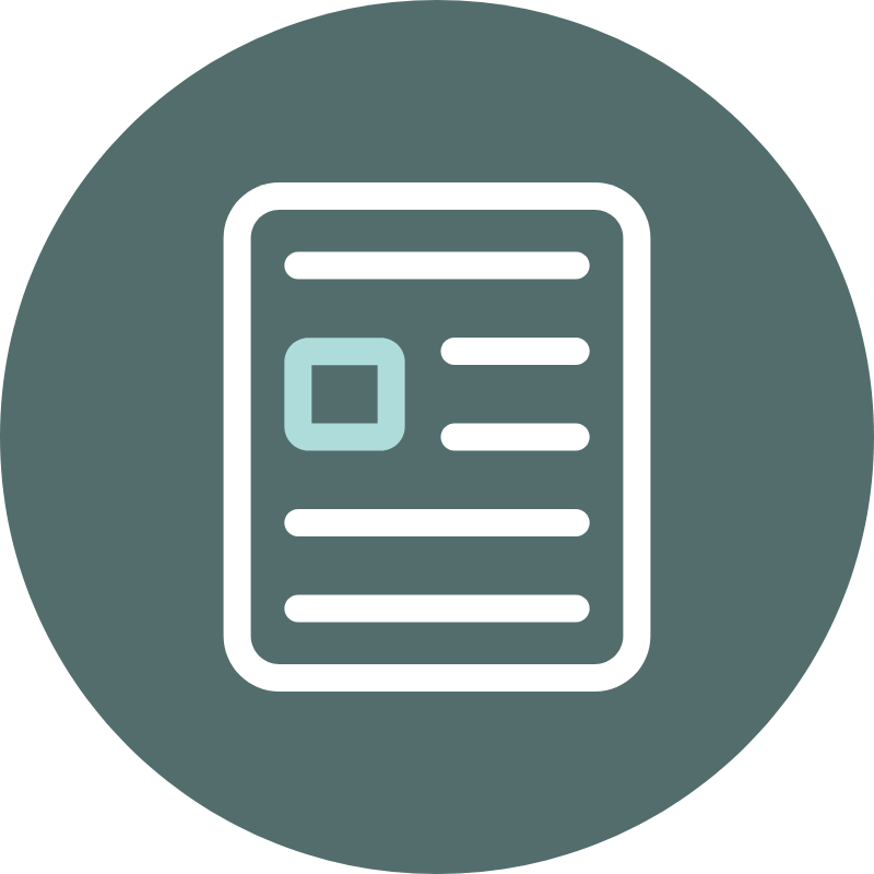 Stylized document icon featuring text lines and a highlighted box, representing digital documents and information management.