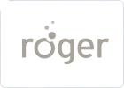 Roger brand logo featuring a minimalist design with circular elements and the name 'roger' in a modern font.