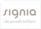 Signia logo featuring the tagline 'Life sounds brilliant', representing innovative hearing aid technology.