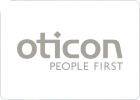 Oticon logo featuring the slogan 'People First', representing a brand focused on hearing solutions and customer care.