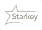 Starkey logo featuring a star and brand name, representing innovative hearing solutions and technology.