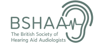 The British Society of Hearing Aid Audiologists logo shows the BSHAA initials beside a muted green sound-wave and ear symbol.