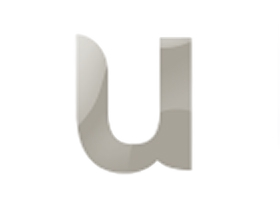 A pale, stylised lowercase u with a curved left stroke and tall, squared right stem forms a simple mark on a dark background.