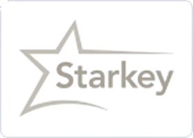 The Starkey name sits within a pale outlined star on a dark plaque, marking a hearing technology brand represented in Scotland.
